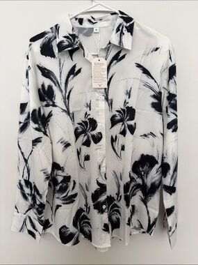 Black & White Floral Button-Up Shirt